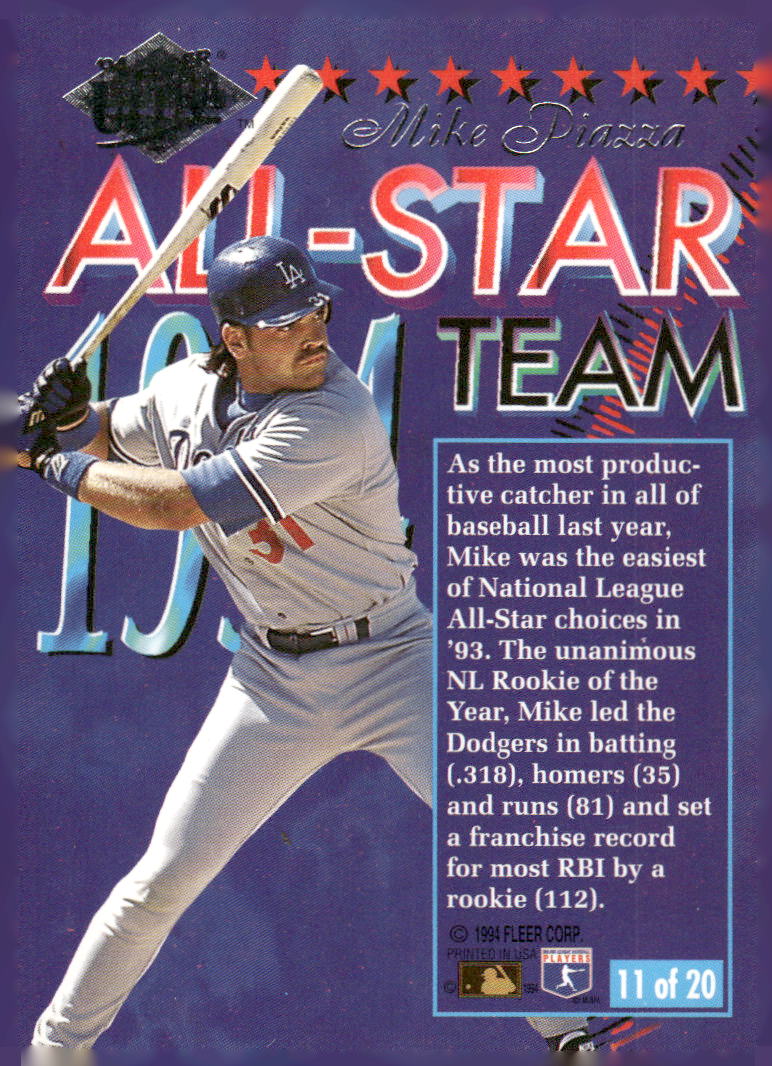 1994 Ultra #11 Mike Piazza Ultra All-Star Team