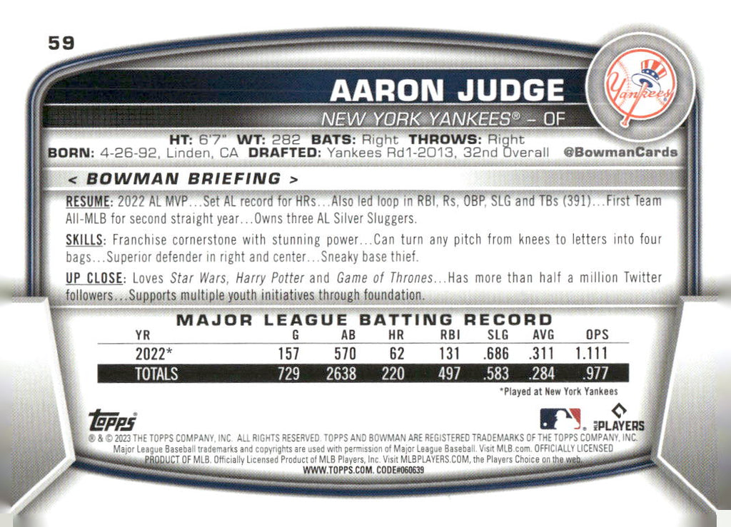2023 Bowman #59 Aaron Judge