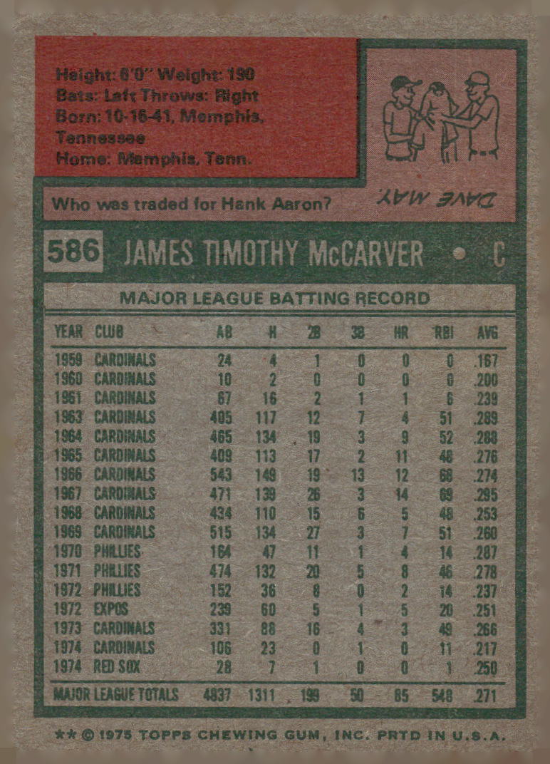 1975 Topps #586 Tim McCarver