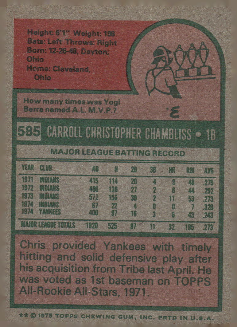 1975 Topps #585 Chris Chambliss