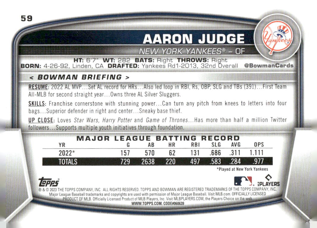 2023 Bowman #59 Aaron Judge