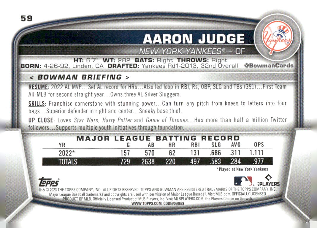 2023 Bowman #59 Aaron Judge