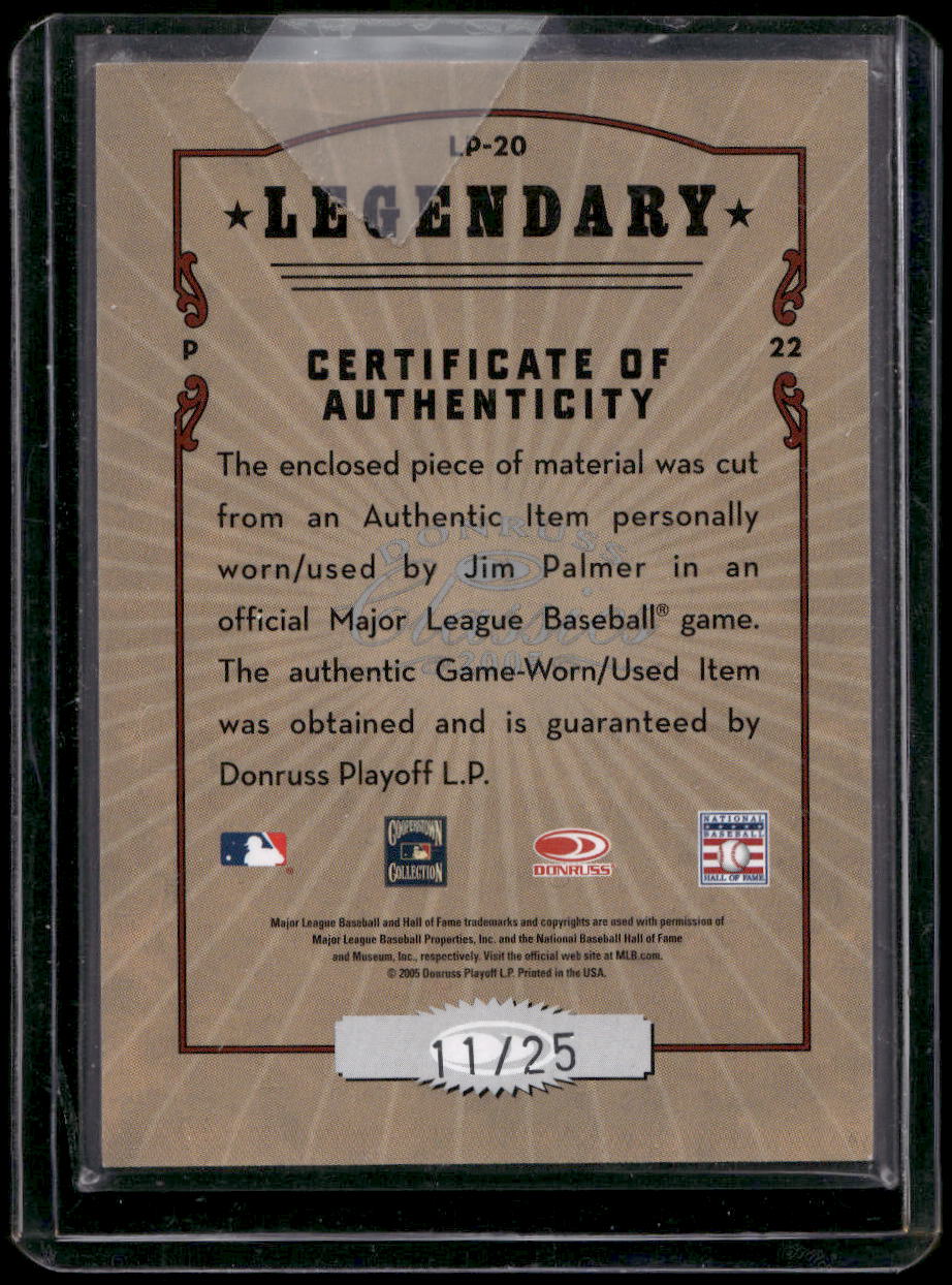 2005 Donruss Classics #LP-20 Jim Palmer Legendary Players Pants #/25