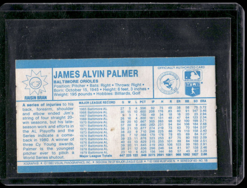 1980 Kellogg's 3-D Super Stars #15 Jim Palmer