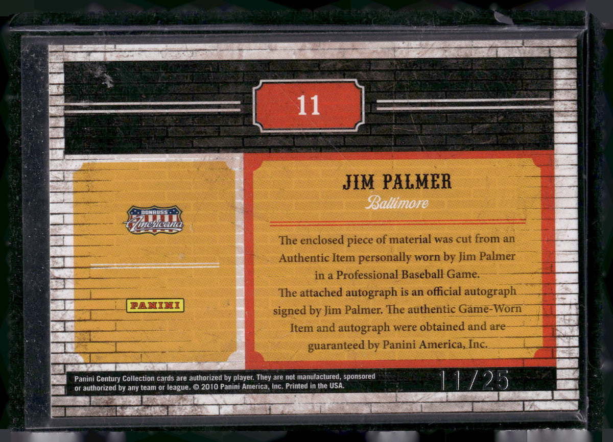 2010 Panini Century - Blast from the Past Jerseys Autographs #11 Jim Palmer #/25