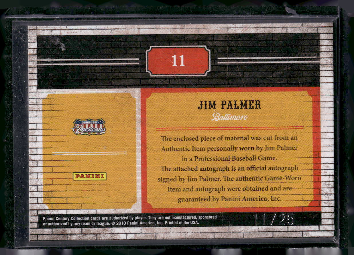 2010 Panini Century - Blast from the Past Jerseys Autographs #11 Jim Palmer #/25