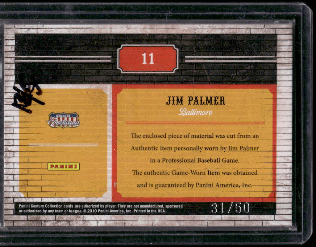 2010 Panini Century - Blast from the Past Jerseys #11 Jim Palmer #/50