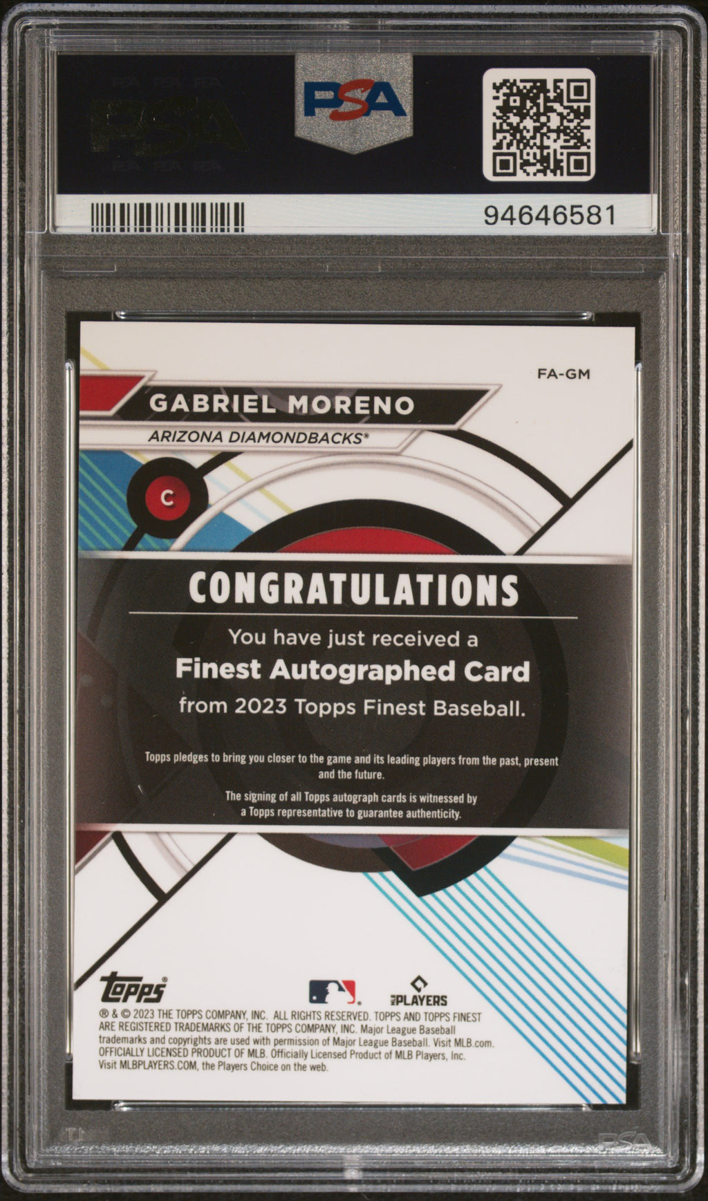 2023 Finest #89 Gabriel Moreno Green Lava Refractor PSA 9 #/99