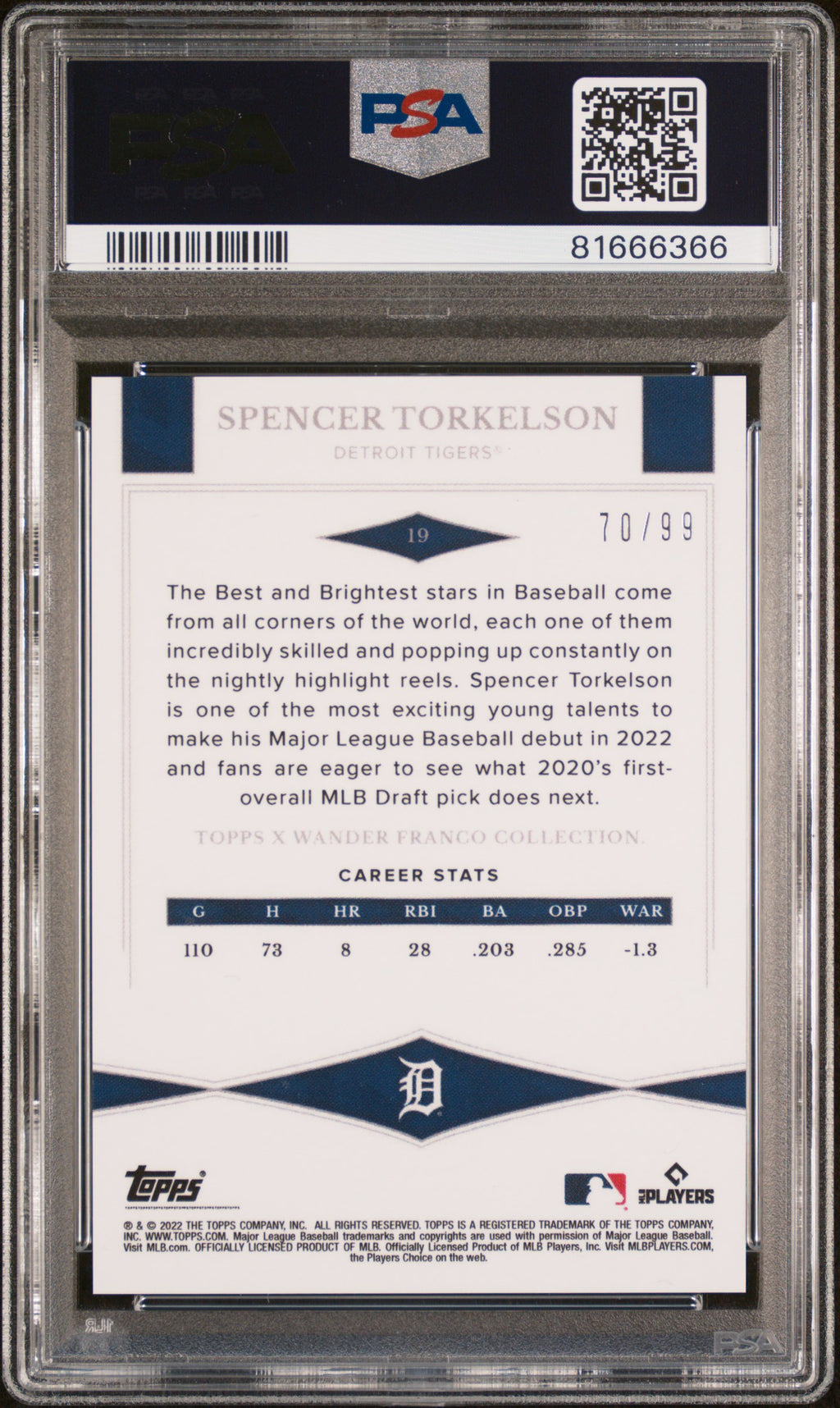 2022 Topps x Wander Franco #19 Spencer Torkelson Green PSA 9 #/99