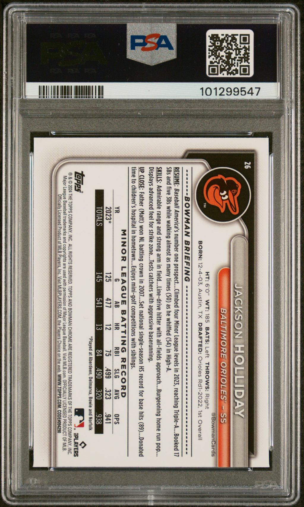 2024 Bowman Chrome #26 Jackson Holliday PSA 9