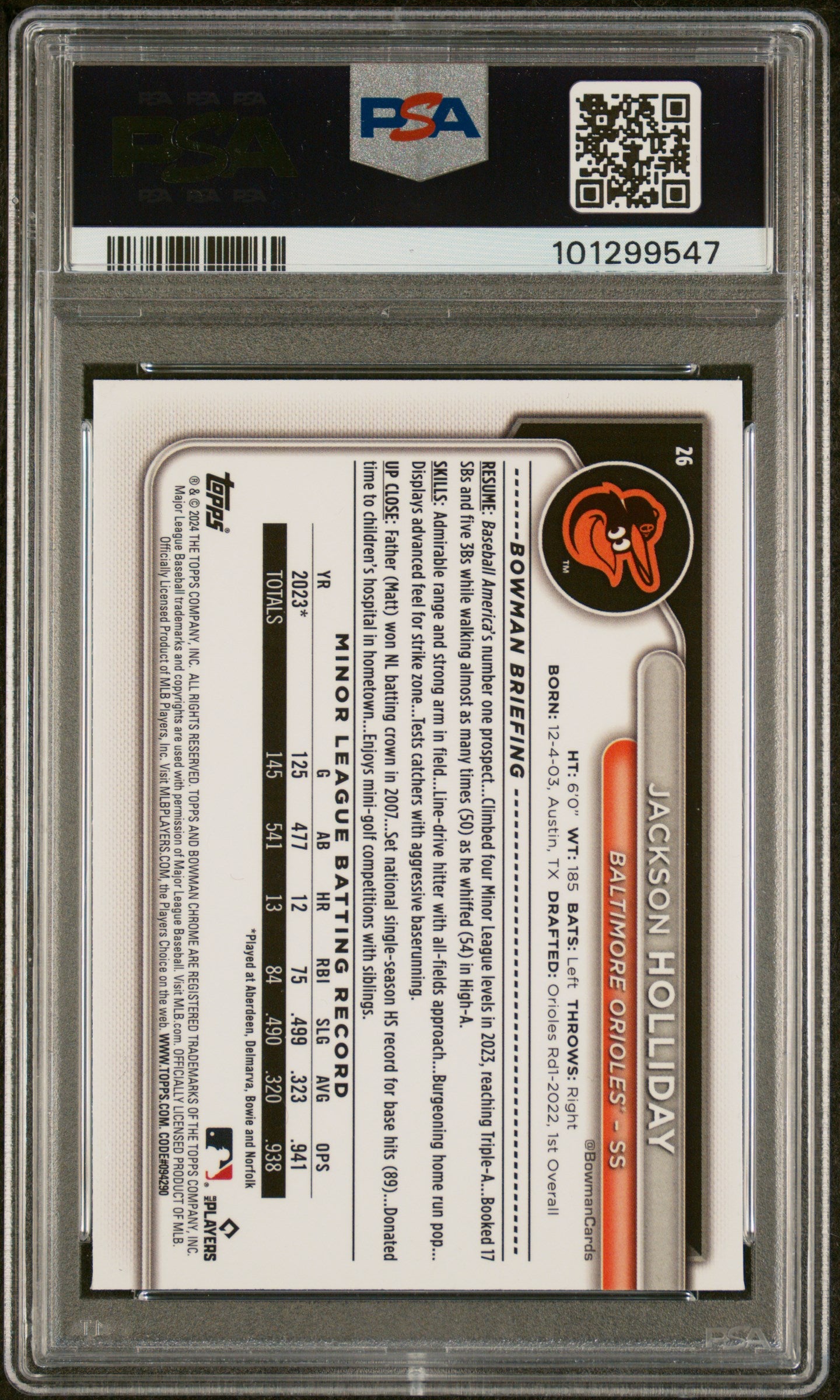 2024 Bowman Chrome #26 Jackson Holliday PSA 9
