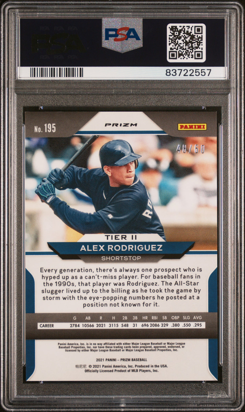 2021 Panini Prizm #195 Alex Rodriguez Blue Wave Prizm PSA 10 #/60