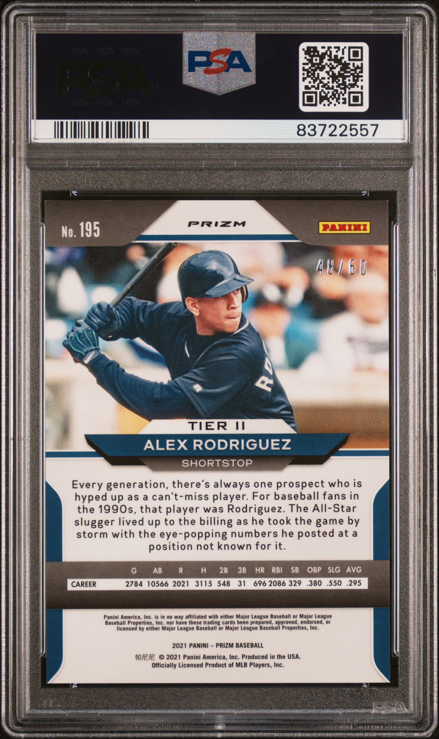 2021 Panini Prizm #195 Alex Rodriguez Blue Wave Prizm PSA 10 #/60