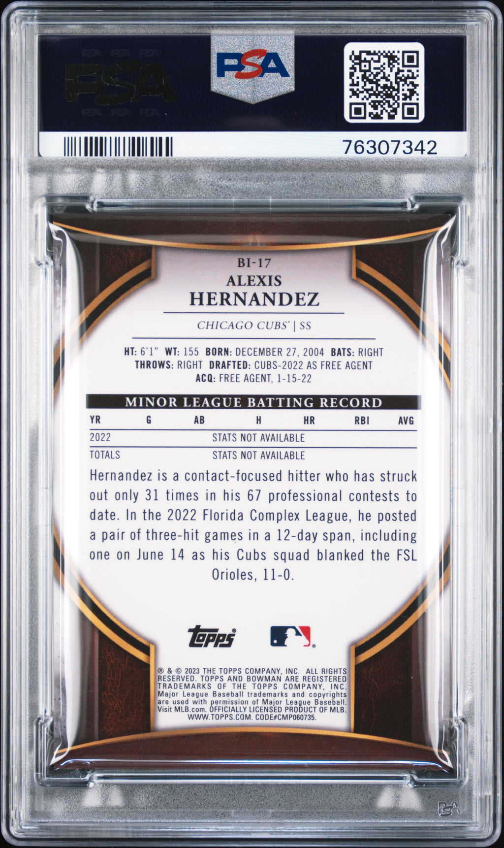 2023 Bowman #BI-17 Alexis Hernandez Bowman Invicta PSA 10