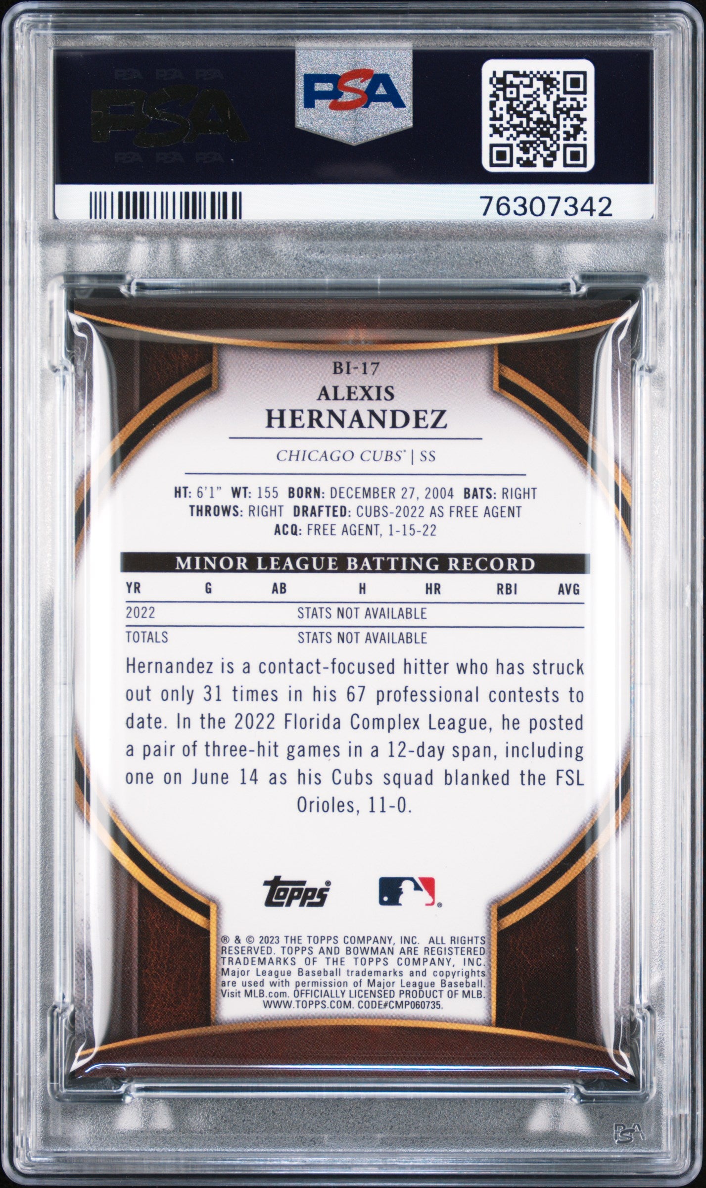 2023 Bowman #BI-17 Alexis Hernandez Bowman Invicta PSA 10