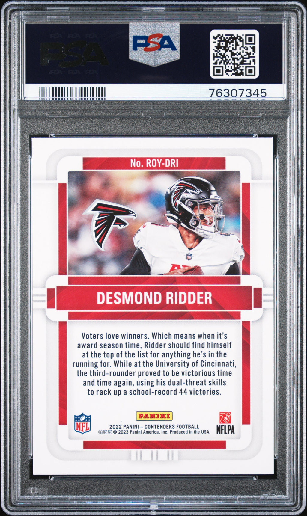 2022 Contenders Desmond Ridder Rookie of the Year Emerald ROY-DRI PSA 10