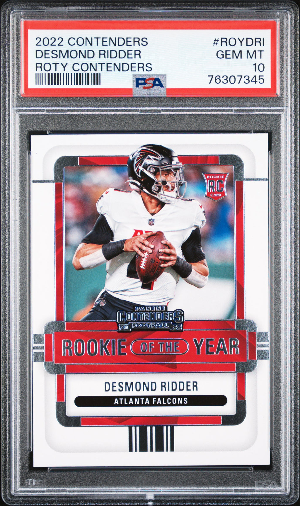 2022 Contenders Desmond Ridder Rookie of the Year Emerald ROY-DRI PSA 10