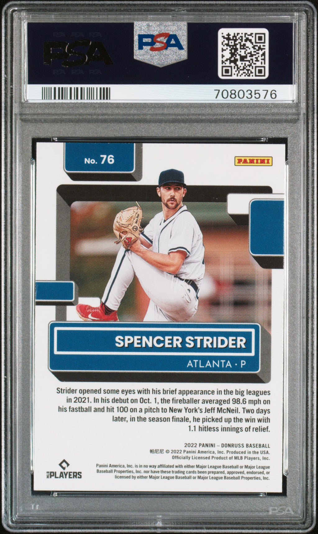 2022 Donruss #76 Spencer Strider Holo Red PSA 9