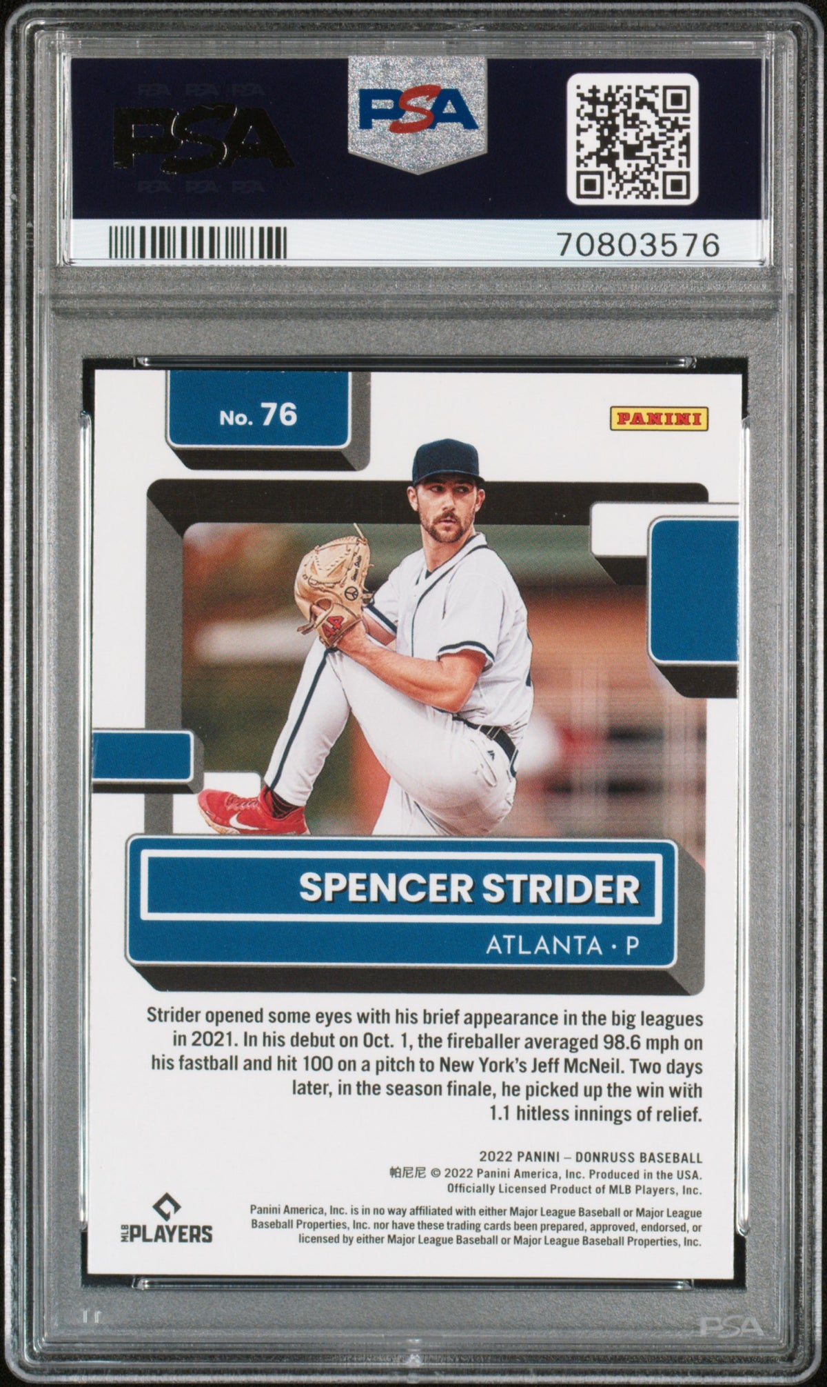 2022 Donruss #76 Spencer Strider Holo Red PSA 9