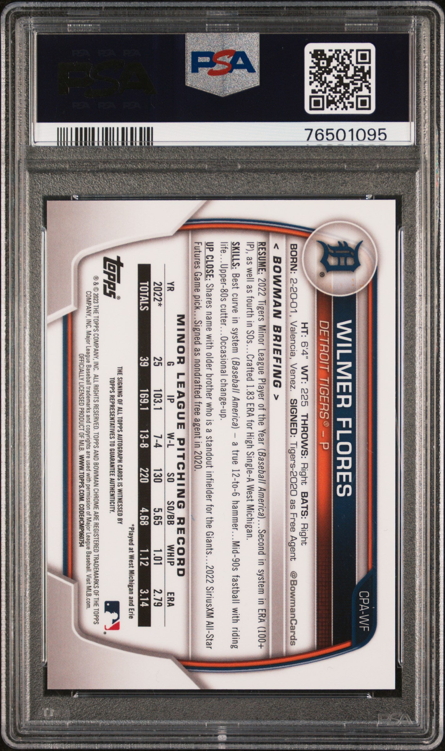 2023 Bowman Chrome Wilmer Flores 1st Purple Refractor Auto /250 CPA-WF PSA 10