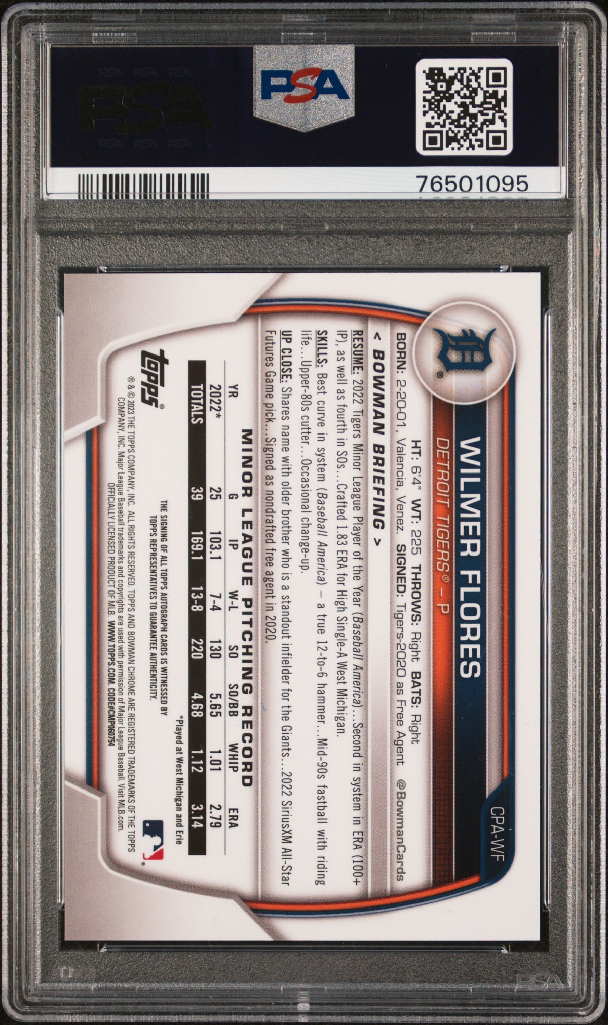 2023 Bowman Chrome Wilmer Flores 1st Purple Refractor Auto /250 CPA-WF PSA 10