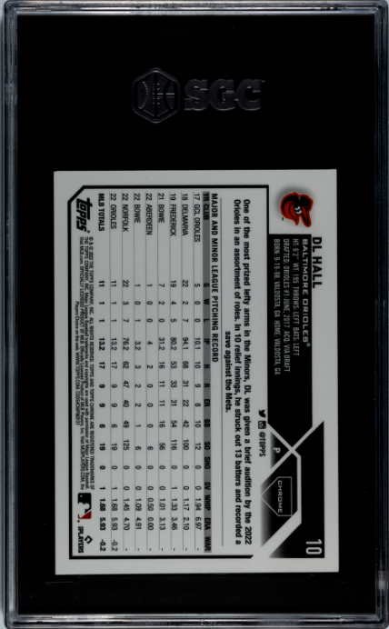 2023 Topps Chrome #10 DL Hall Blue Sonar Refractors SGC 9 #/125