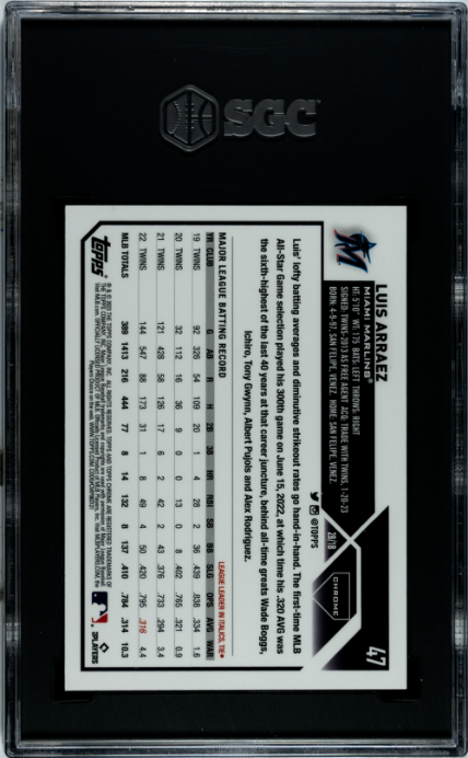 2023 Topps Chrome #47 Luis Arraez Green Wave Ref. /99 SGC 9