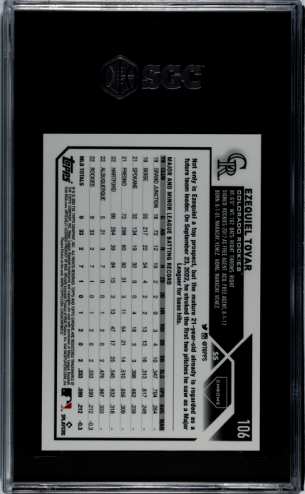 2023 Topps Chrome #106 Ezequiel Tovar Magenta Speckle Refractors SGC 10 #/350