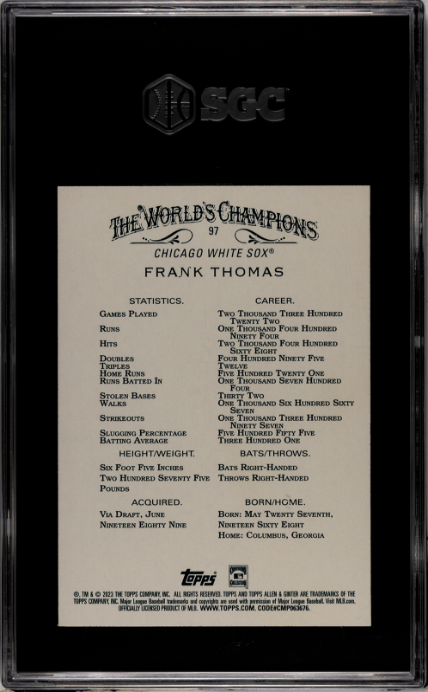 2023 Topps Allen & Ginter #97 Frank Thomas Silver Portrait SGC 10