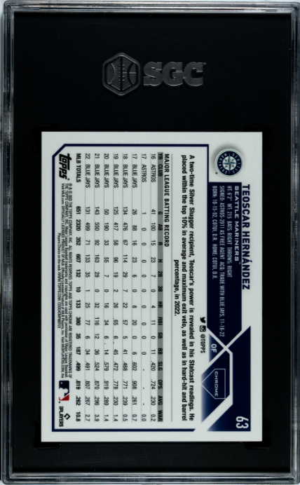 2023 Topps Chrome #63 Teoscar Hernández Magenta Refractors SGC 10 #/399
