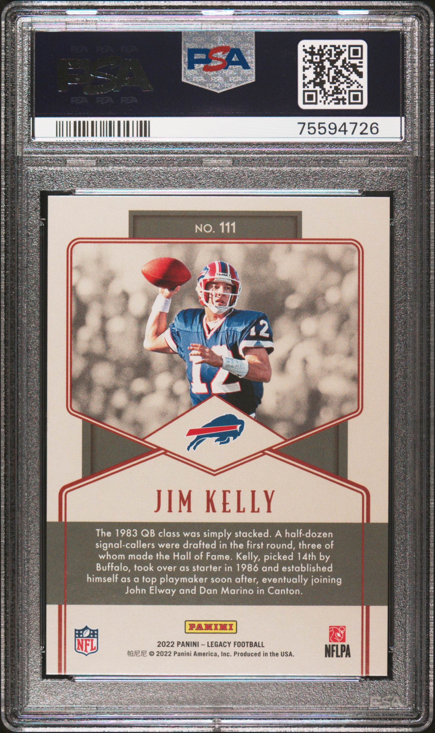2022 Panini Legacy #111 Jim Kelly Green PSA 8 #/100
