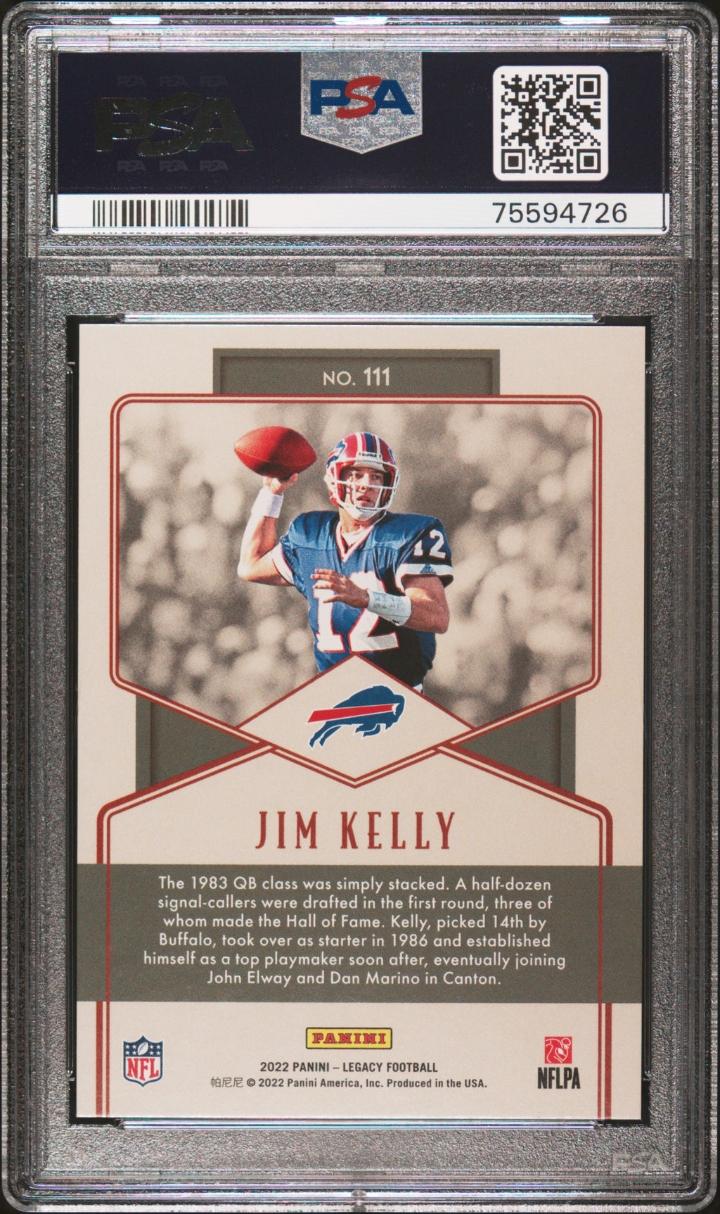 2022 Panini Legacy #111 Jim Kelly Green PSA 8 #/100