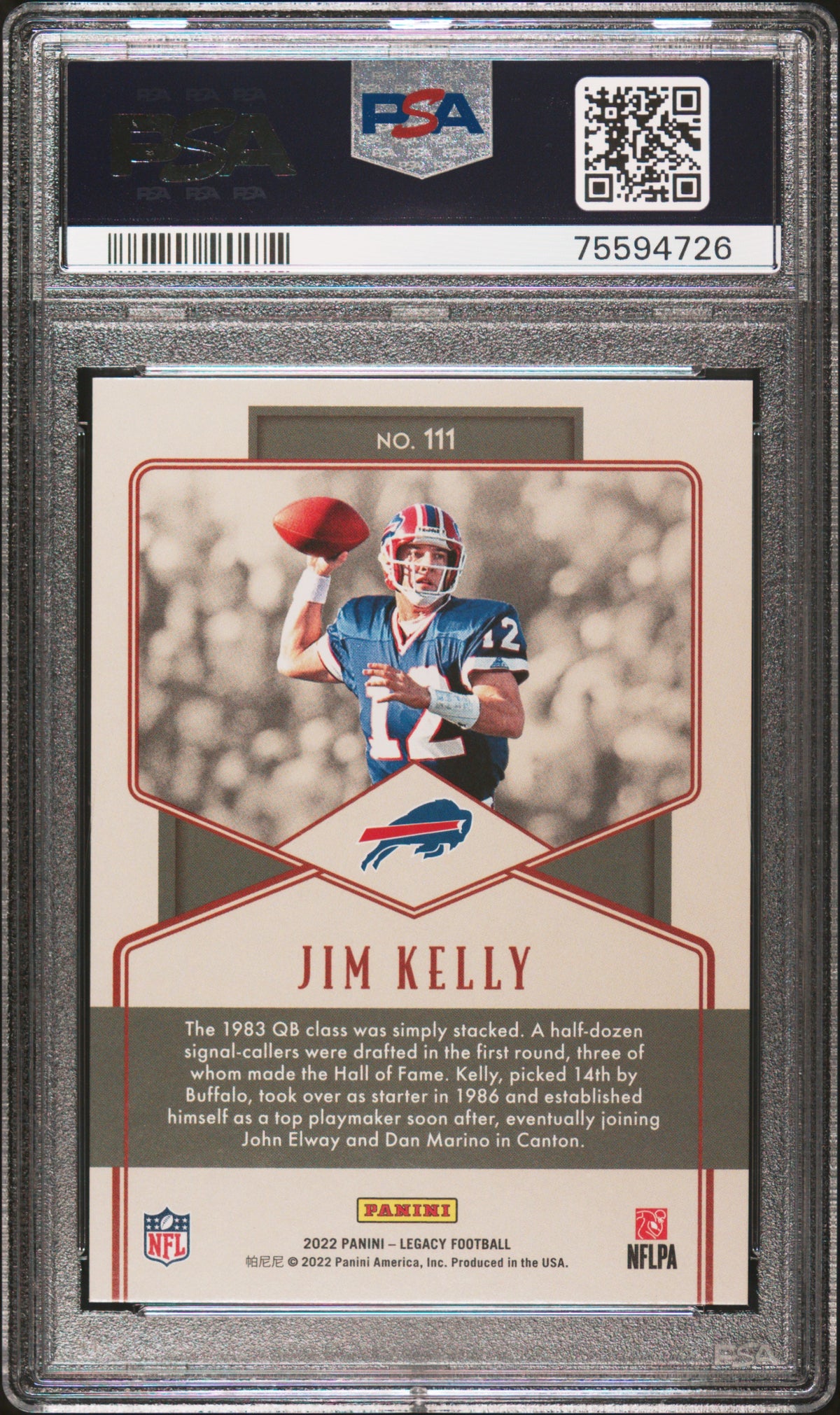 2022 Panini Legacy #111 Jim Kelly Green PSA 8 #/100