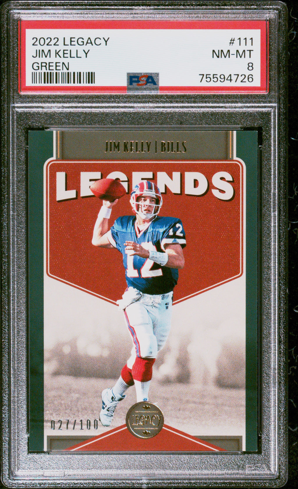 2022 Panini Legacy #111 Jim Kelly Green PSA 8 #/100