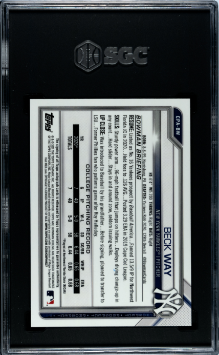 2021 Bowman Chrome Beck Way 1st Purple Refractor Auto /250 CPA-BW SGC 9.5