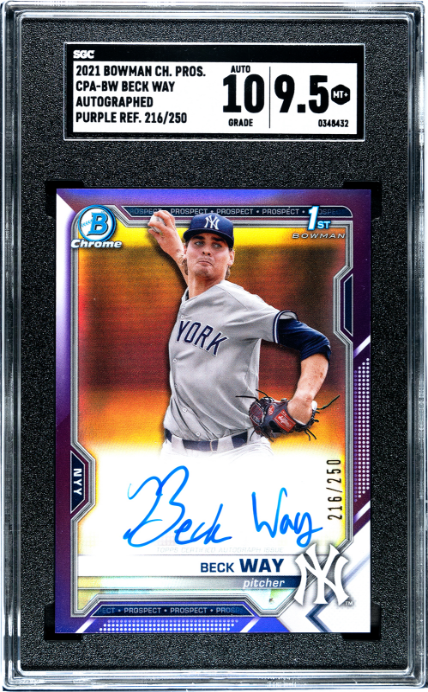 2021 Bowman Chrome Beck Way 1st Purple Refractor Auto /250 CPA-BW SGC 9.5