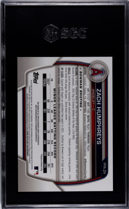 2023 Bowman #PPA-ZH Zach Humphreys Prospect Autographs SGC 10