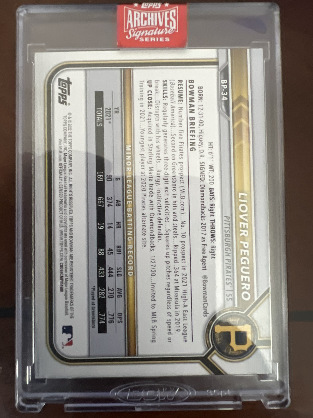 2022 Bowman #BP-34 Liover Peguero Topps Archives Signature Series