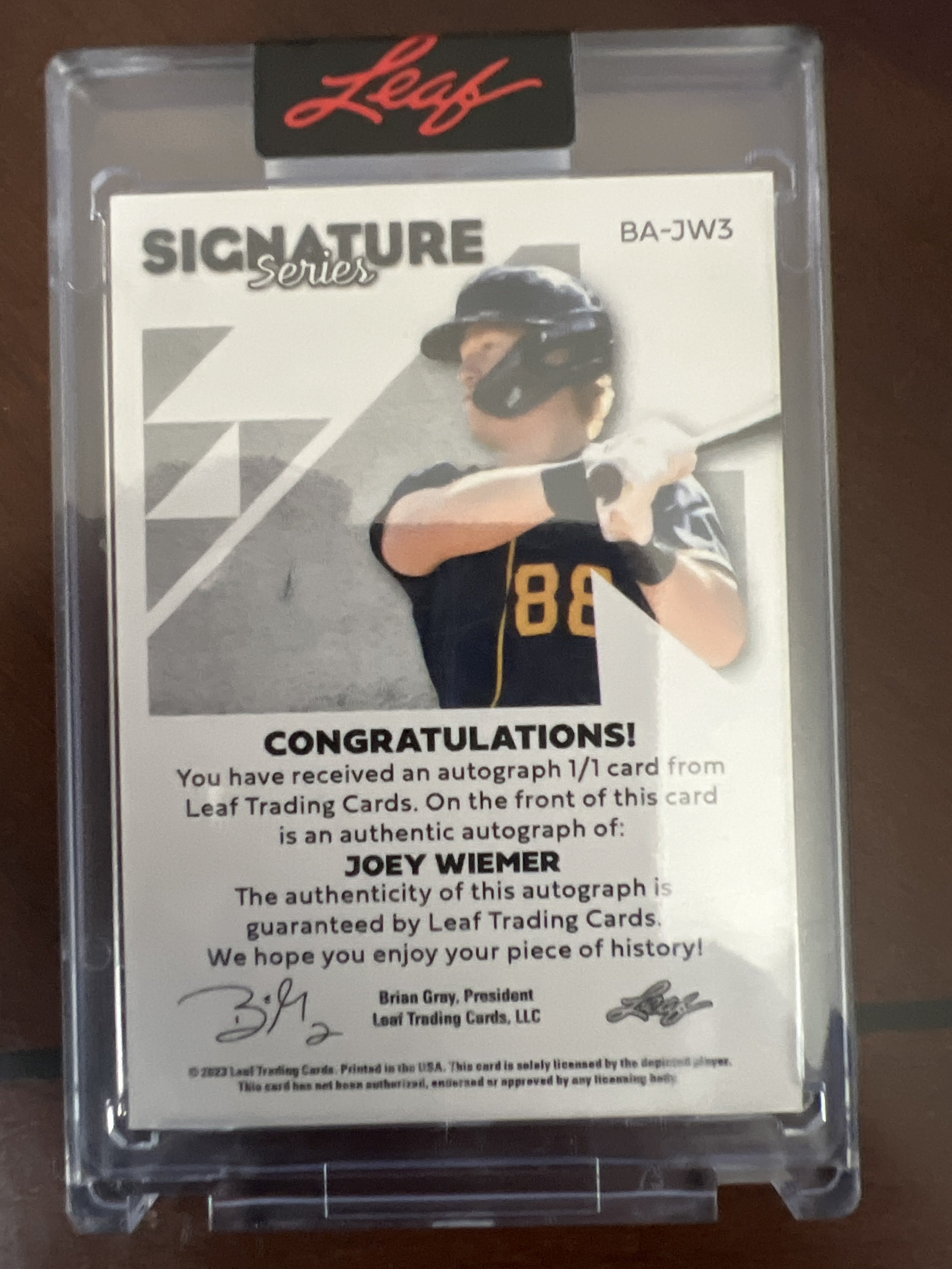 2023 Leaf Signature Series #BA-JW3 Joey Wiemer #/1