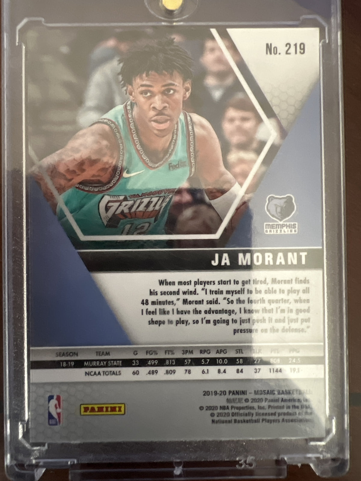 2019-20 Panini Mosaic #219 Ja Morant Silver Prizm