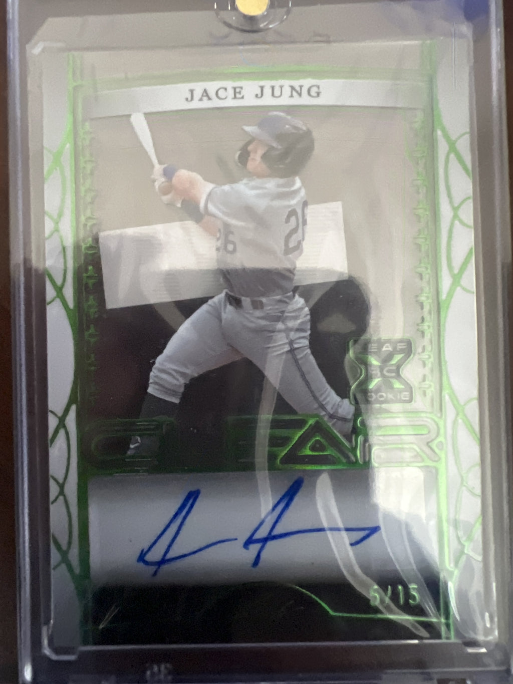 2022 Leaf Trinity #CA-JJ1 Jace Jung Clear Autographs Foil Emerald Spectrum