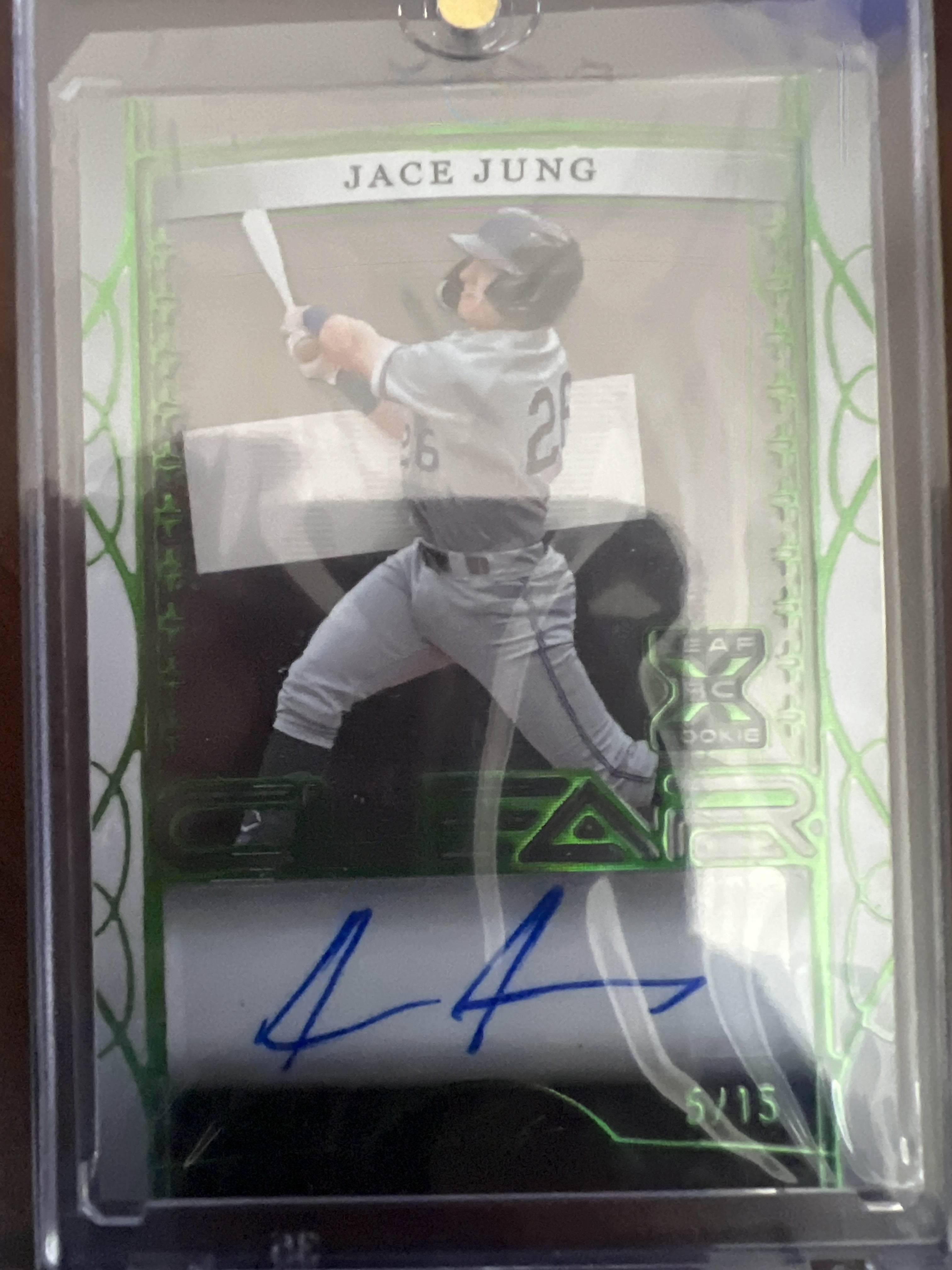 2022 Leaf Trinity #CA-JJ1 Jace Jung Clear Autographs Foil Emerald Spectrum