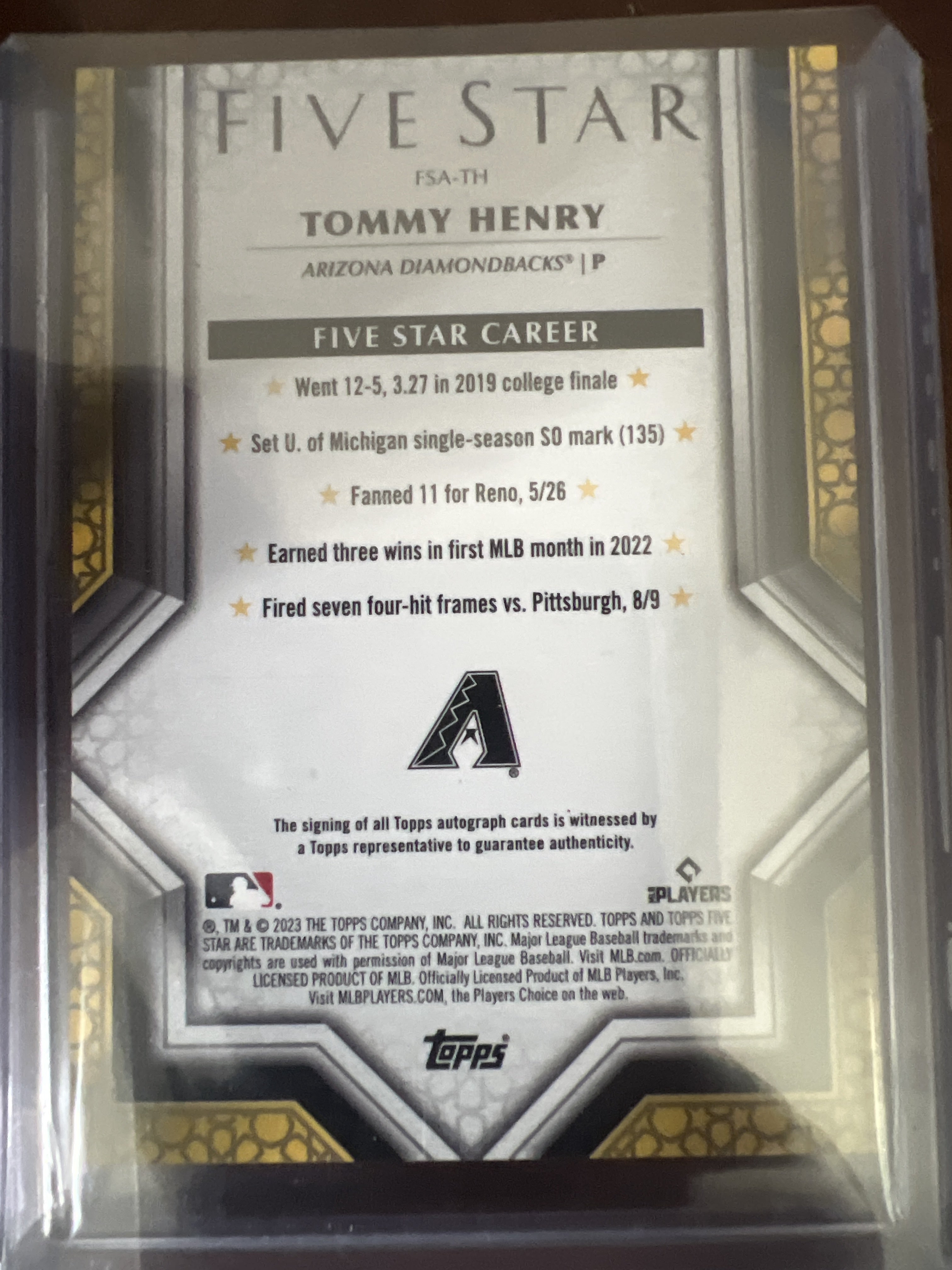 2023 Topps Five Star #FSA-TH Tommy Henry