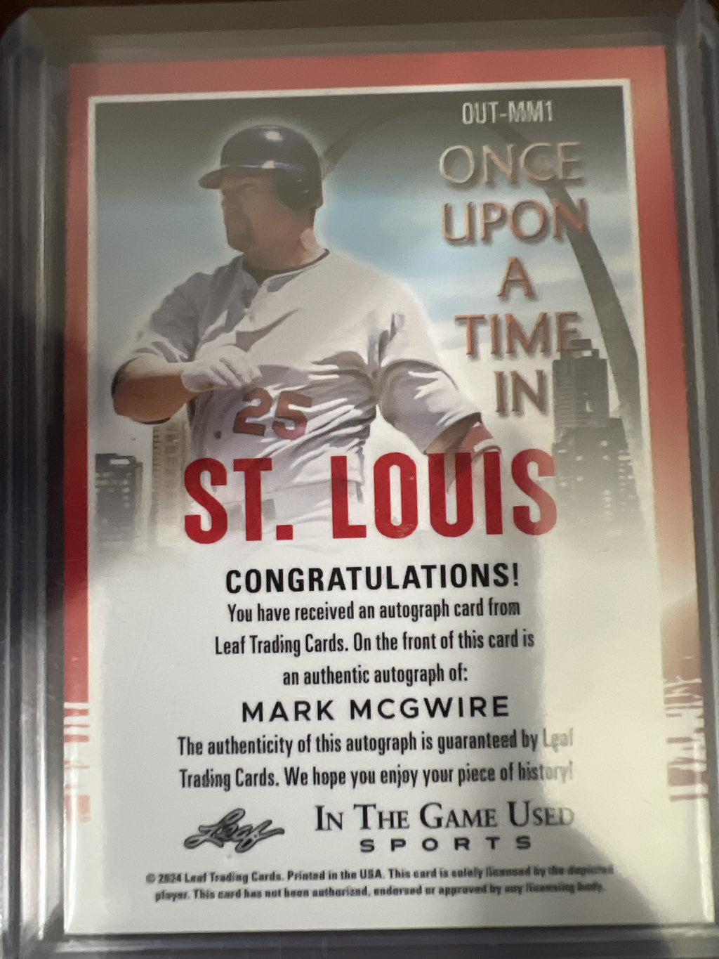 2024 Leaf In The Game Used Mark McGwire Once Upon A Time Pink Holo /9 OUT-MM1