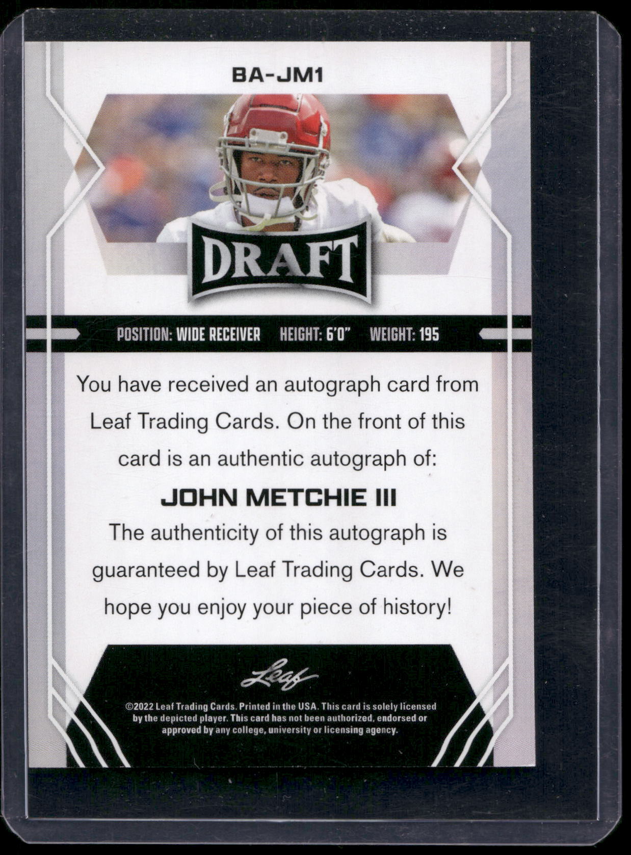 2022 Leaf Draft #BA-JM1 John Metchie III Autographs Red