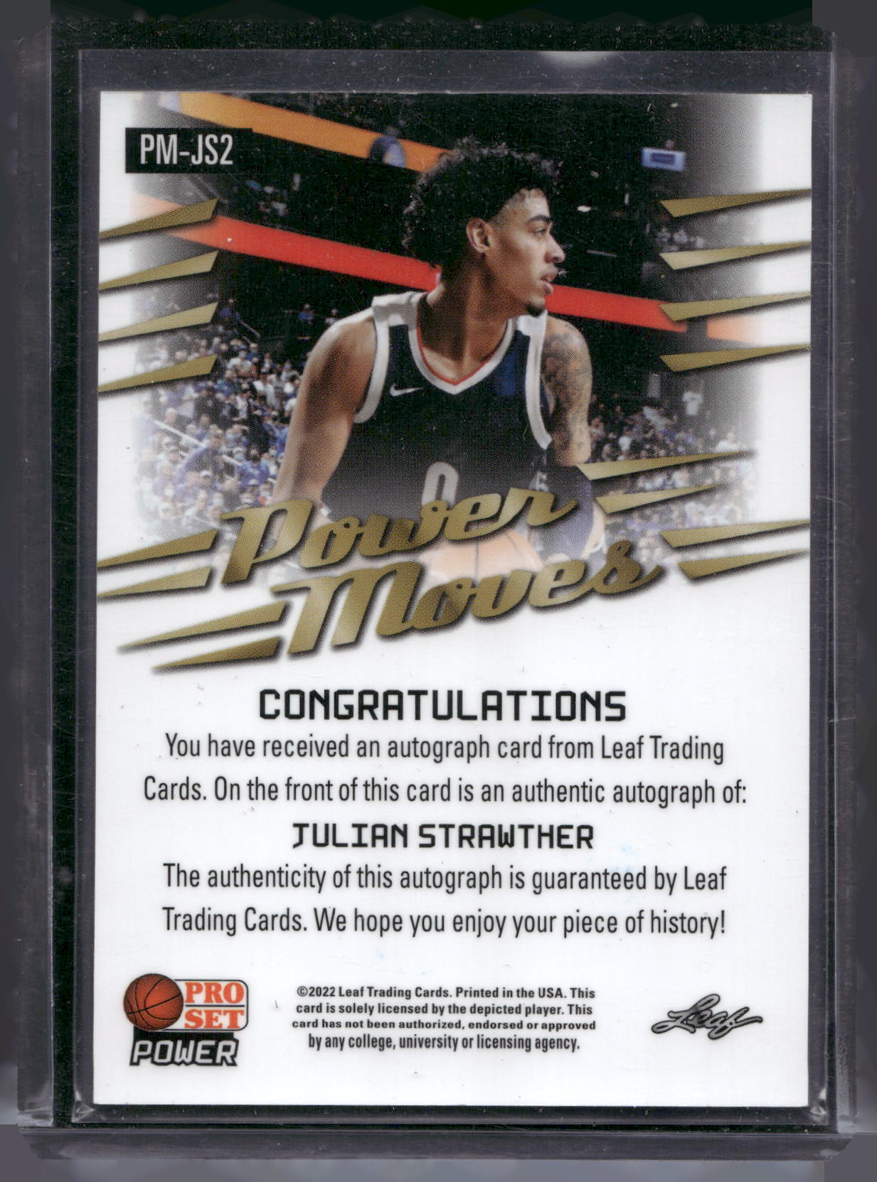 2021-22 Pro Set Power #PM-JS2 Julian Strawther Power Moves Autographs