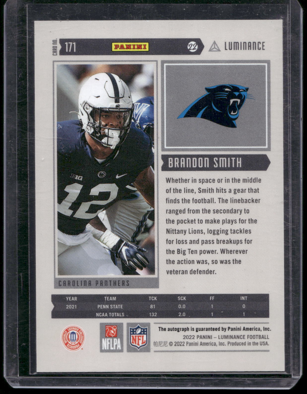 2022 Panini Luminance #171 Brandon Smith (LB) Autographs #/349