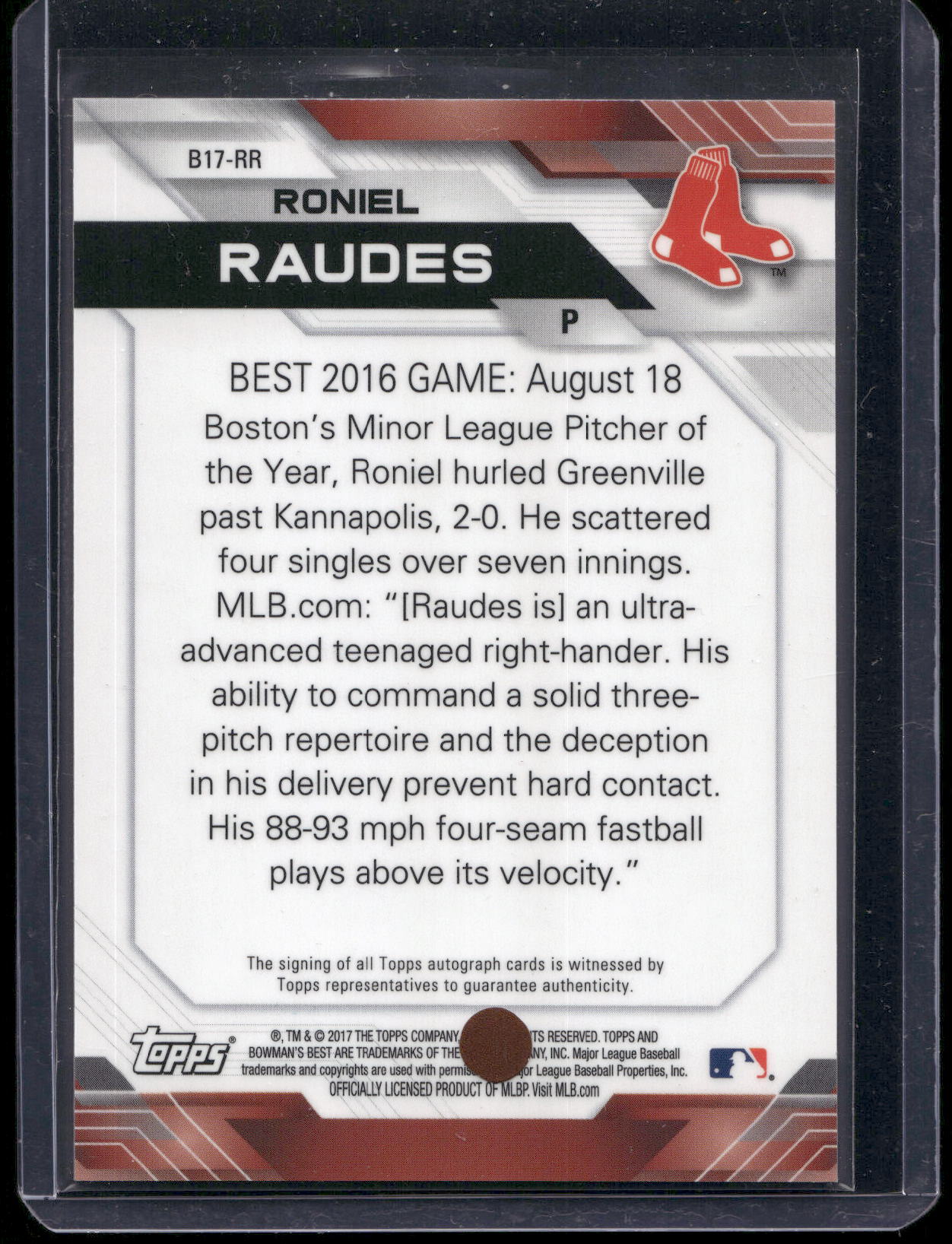 2017 Bowman's Best #B17-RR Roniel Raudes Best of 2017 Autographs