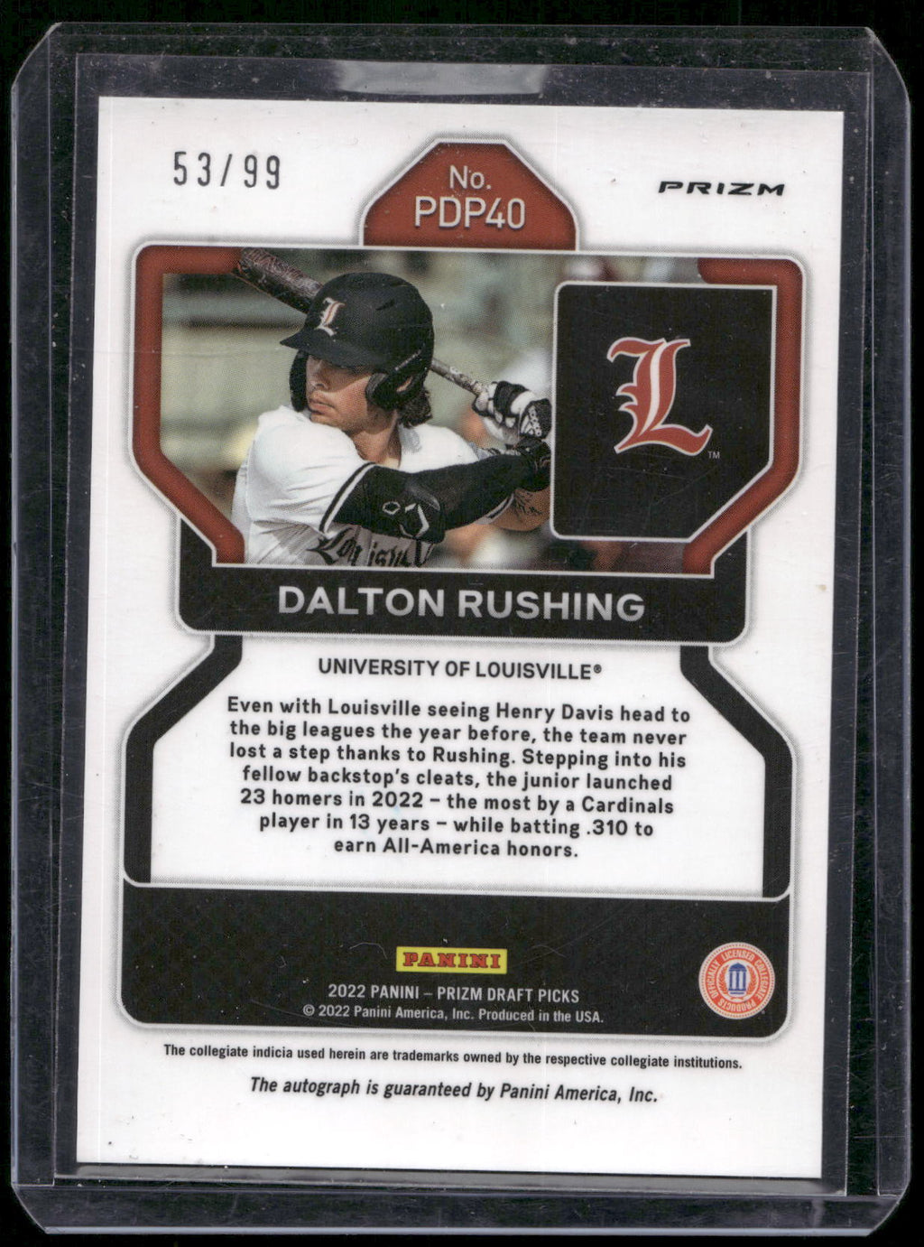 2022 Panini Prizm Draft Picks #PDP40 Dalton Rushing Base Autographs Blue #/99