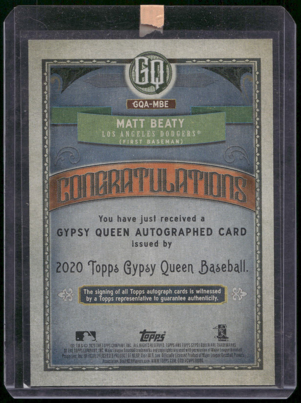 2020 Topps Gypsy Queen #GQA-MBE Matt Beaty Autographs